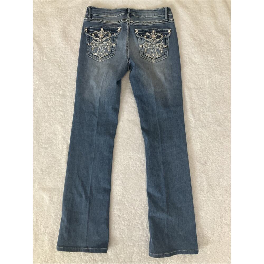 Y2K Jeans Bootcut Embellished Embroidered Rhinestones Denim Blue Juniors SZ 1